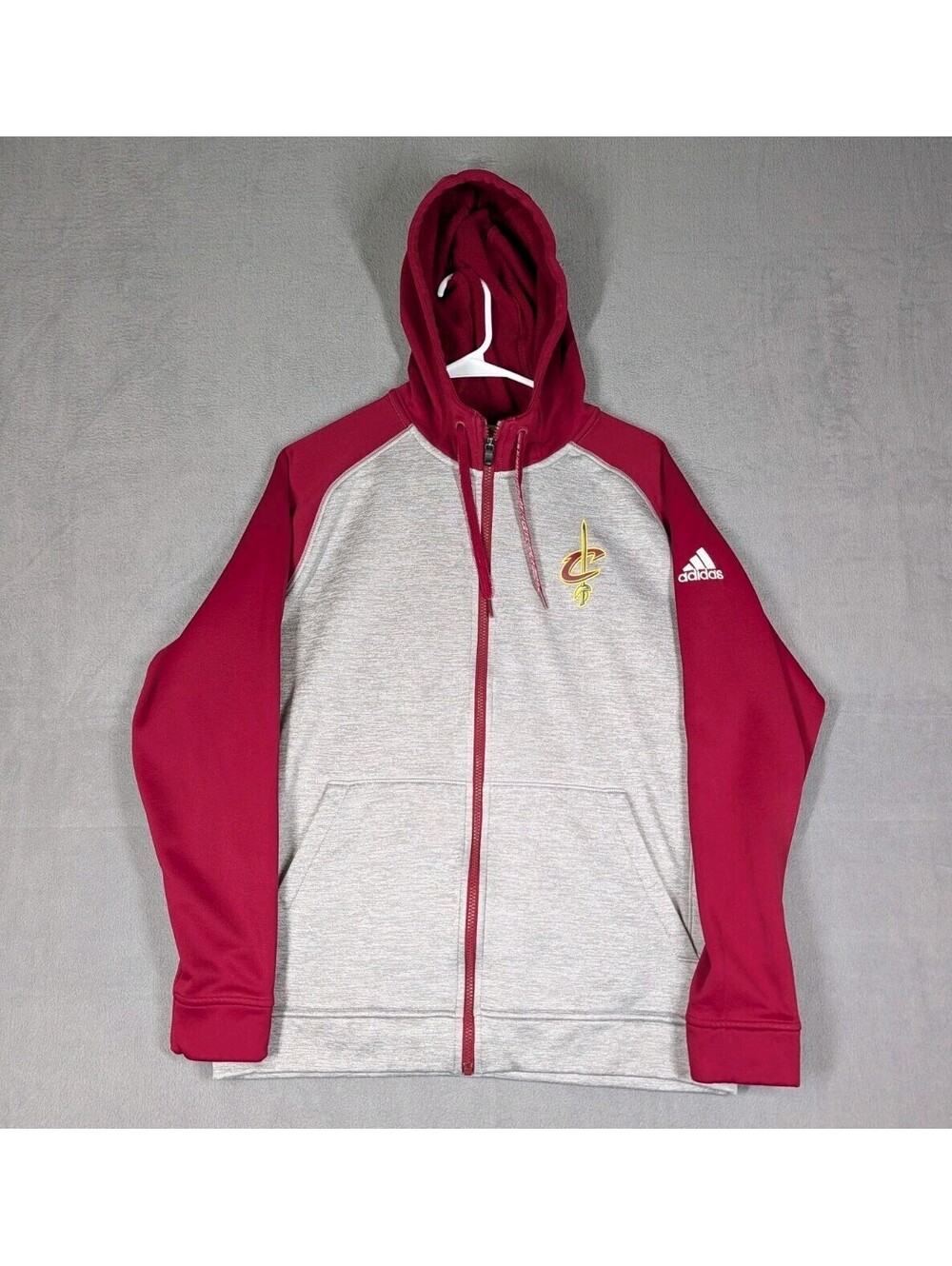 Adidas Mens Large Gray Red Cleveland Cavaliers Team Issue Full Zip Hoodie Jacket